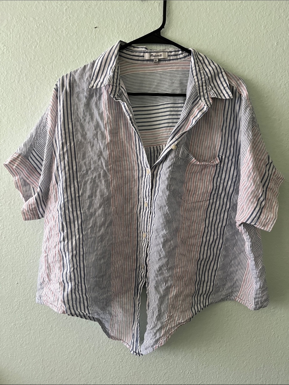 Madewell Short-Sleeve Button-Up Shirt - Blue & Red Stripes